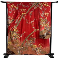 JAPANESE KIMONO FURISODE Akaneiro 159.5cm 5 ft 3 in PURE SILK AA8533