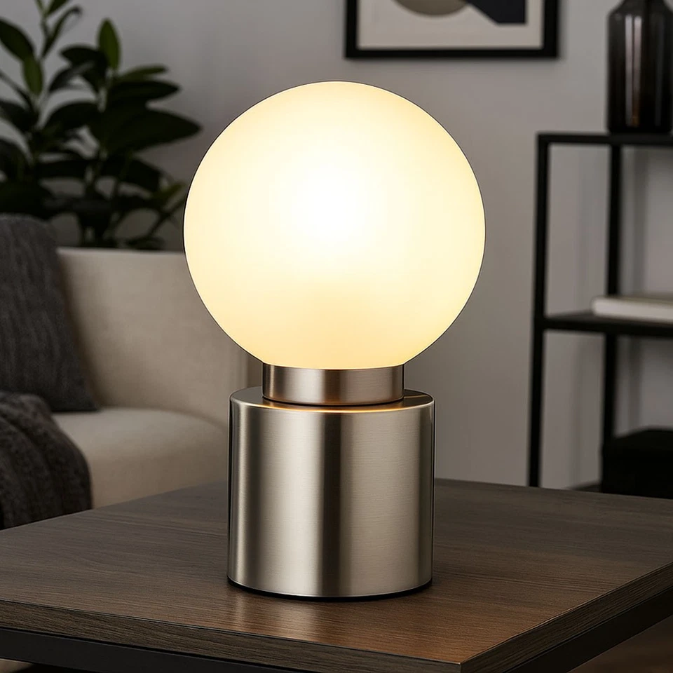 Lampada Da Tavolo Lampada Da Pranzo Lampada Da Comodino Argento Vetro H 24,5 Cm - Immagine 3 di 4