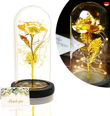 24K Golden Rose in Glas Schwarze Basis, Schöne und das Biest Rose Beleuchtung 