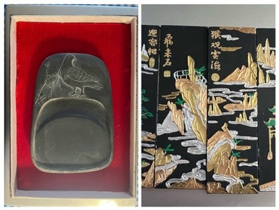 Chinese Calligraphy Inkstone with 4 Ink Stick Ink Stone in Boxes