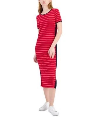 Tommy Hilfiger Womens Striped Ribbed Midi Dr 196701498977 S RT $69.5