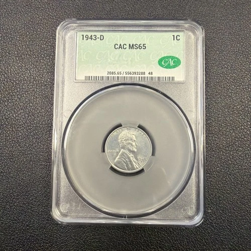 1943-D CAC MS65 Lincoln Steel Wheat Cent CACG Penny WWII
