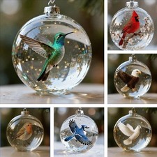 Nature's Birds Crystal Glass Ornament Set 8cm,Cardinal Bird Glass Xmas Tree Gift