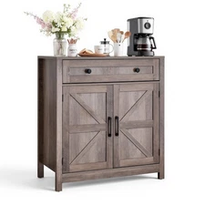 VEVOR Coffee Bar Cabinet Farmhouse Buffet Table with Drawer & 2 Barn Doors Grey
