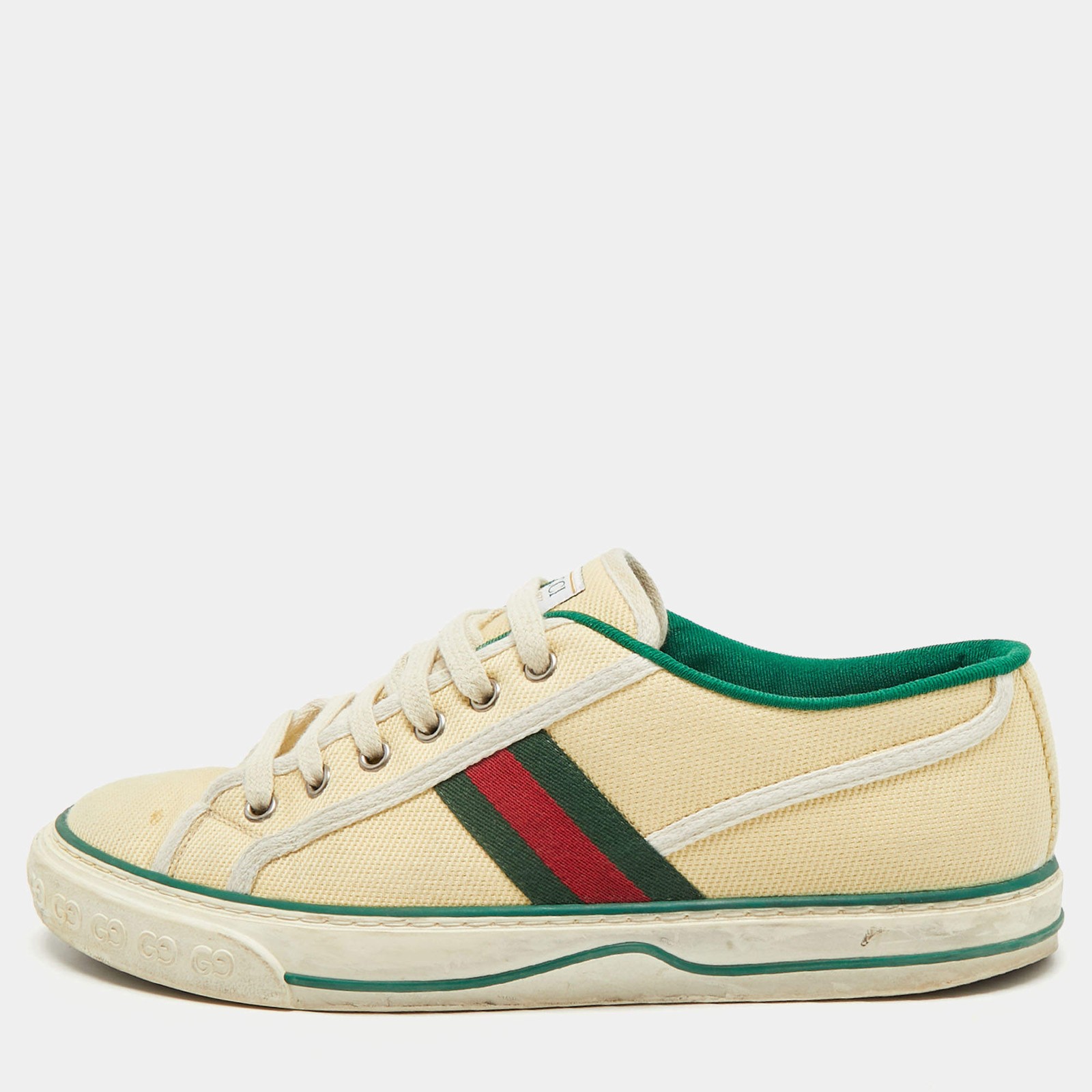 Gucci Tennis 1977 Size 41.5 CreamGreen Canvas Low Top Sneakers