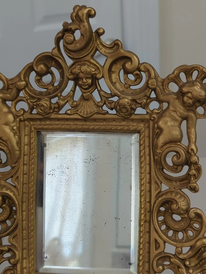 Antiguo marco de tocador de pie VICTORIANO, SIRENAS O NINFAS MARINAS, BRONCE c1880 Foto 3 de 4