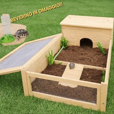 TERRARIO CASETTA PER TARTARUGHE 95x45x28 CON LATO A VISTA IN LEGNO PER ESTERNO