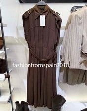 ZARA NEW WOMAN BELTED MIDI DRESS RUCHED BROWN XS-XL 2343/572/700