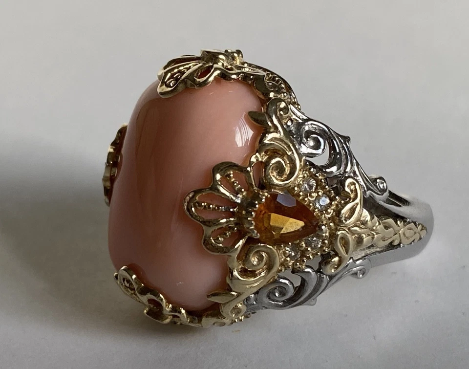 Anillo Michael Valitutti Coral Salmón Talla 9 Plata de Ley 925 Granates Hessonita Foto 4 de 4
