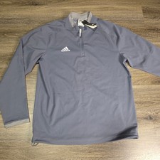 Adidas Mens Medium Baseball Quarter Zip Pullover Grey Bungee Hem Athletic Top
