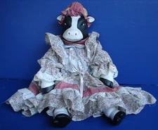 Classic Animal Cow Doll 15" Tall Porcelain Cloth 1991 Fully Dressed Professional