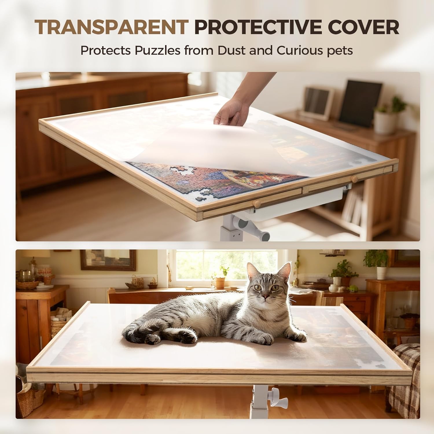 1500 PCS Jigsaw Puzzle Table with Drawers and Single-Pedestal,35"X 26.8" Angle &