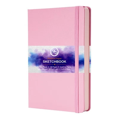MS MY STATIONERY A5 Sketchbook Acid-Free 160gsm Paper 120 Pages Sewn Binding 5.8" X 8.3" Journal