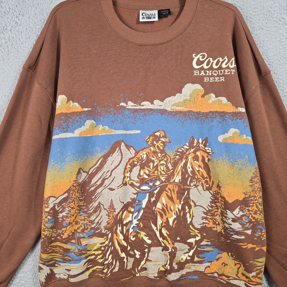 COORS BEER Rodeo Sudadera Para Hombres Mediana Marrón Cuello Redondo Retro Vaquero Nueva con Etiquetas Foto 4 de 4