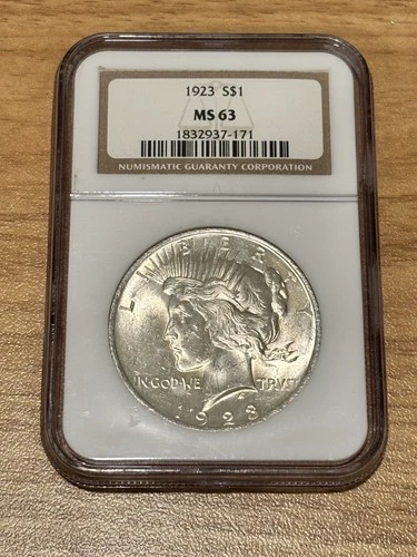 NGC - 1923 SILVER PEACE DOLLAR - MS63 - SOAPBOX HOLDER
