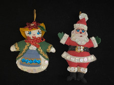 Vintage Bucilla Felt Christmas Ornaments Sequins Santa Snowman Handmade Jeweled