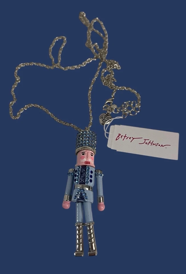 Collar Betsey Johnson Cascanueces Azul Colgante Largo Cristal Vacaciones Navidad Foto 2 de 4