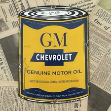 Vintage Gm Chevrolet Motor Oil Can 8x11 Inches Porcelain Enamel Sign