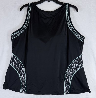 Swimsuits For All Aquabelle 26 Tankini Top Black Cheetah Print Plus Size Womens