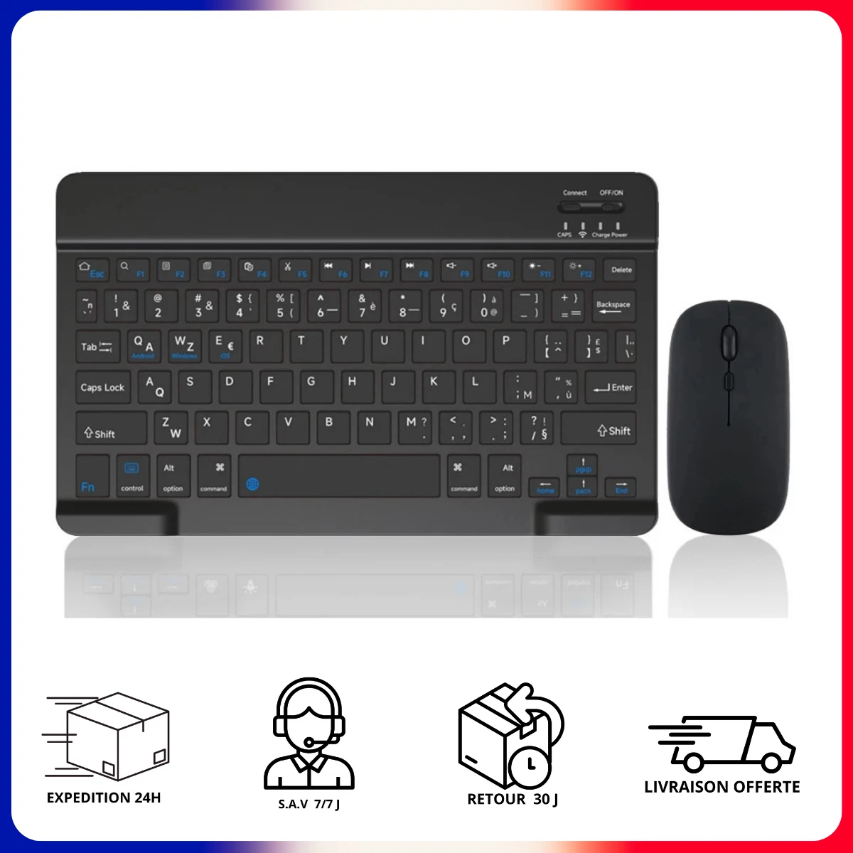 Mini Clavier Sans Fil Bluetooth AZERTY Français - Rétro, Pour PC/TV Box, Portable, Neuf