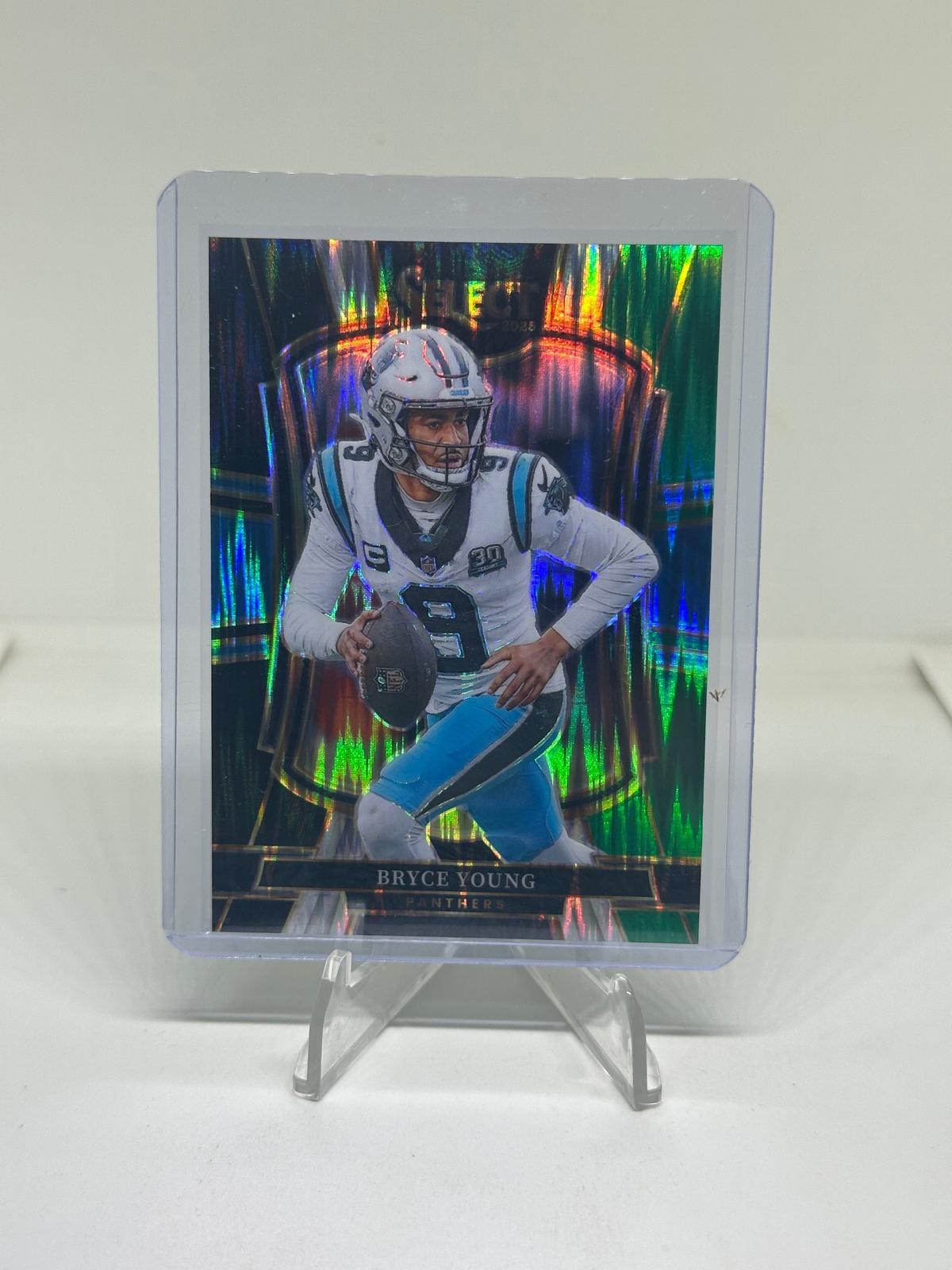 2025 Panini Select #145 Bryce Young Black and Green Prizm Shock - Panthers
