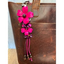 Plumeria Flower Bag Charm Genuine Leather Flower Bag Charm Hot Pink Flower Charm