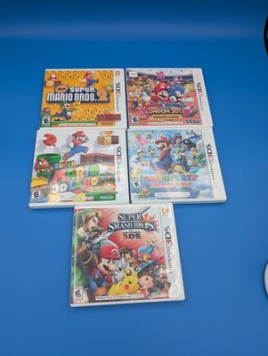 Lot Of 5 3DS Cases - Mario Bros, Smash, Mario Party, Olympics, 3D Land