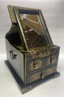 Vintage Chinese Wood Black Lacquer 3 Drawer Mirror Flip Up Jewelry Box Dragons