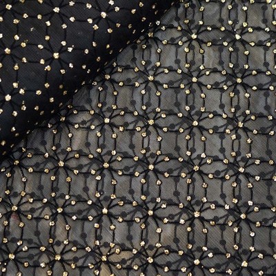 (14,21 /m2) Stoff Mesh Glitzer schwarz gold Meterware Netzstoff zum Nähen