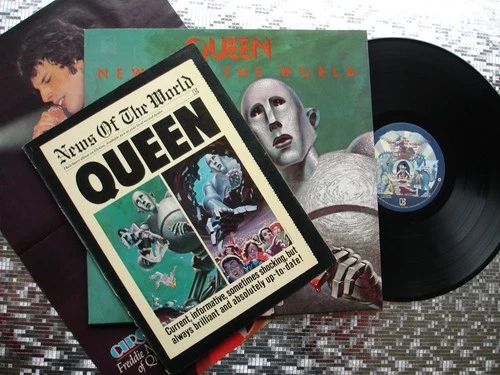 Queen ~ News of the World ~ 1977 LP w/Poster  & Advertisement  Elektra 6E-112