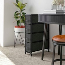Flash Furniture 4 Drawer Slim Wood Top Cast Vertical Storage Dresser Dark grey