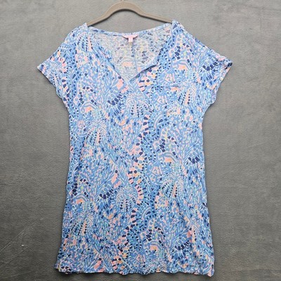 Lilly Pulitzer Duval Linen Dress Multi Tic Tac Tile Allover Resort Coastal Sz L