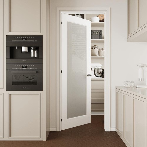 ARK DESIGN Door Slab 30"x96" Solid Core MDF 1-Lite Tempered Frosted Wood White - Picture 2 of 3