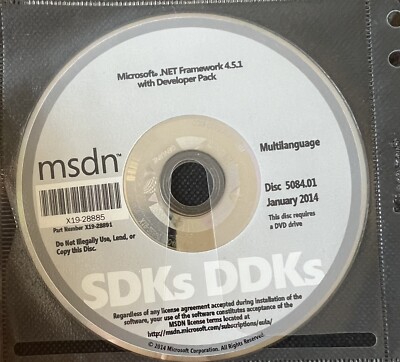 Microsoft .Net Framework 4.5.1 with Developer Pack Disc 5084.01 January 2014
