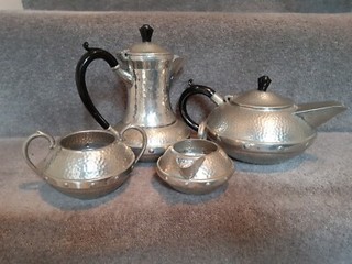 Vintage Craftsman Sheffield Pewter Teapot Water Pot Sugar Bowl Milk Jug