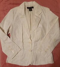 Calvin Klein Jeans Women's Cream White Button Pockets Blazer Jacket Medium