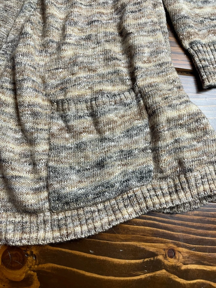 Sahalie 女式大码毛衣,棕褐色灰色,开放式开衫,3/4 袖 — 第 3/4 张图片