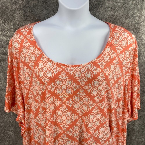 Catherines Shirt Damen 5X 34W 36W orange Kontrast Blumenmuster Streifen Lux weich Stretch