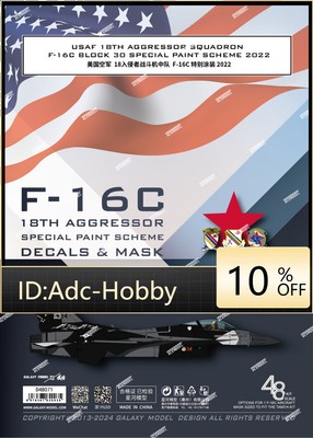 1/48 USAF F-16C Block 30 18th Aggressor Special Paint Scheme for Tamiya 61106