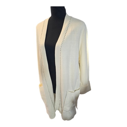 Maglione cardigan donna Chico's panna lucido dettagli tasca taglia 2 $139 - Foto 3 di 9