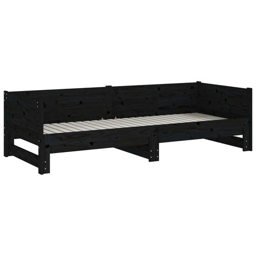 NNEVL Pull-out Day Bed Black Solid Wood Pine 2x(92x187) cm - Picture 8 of 10
