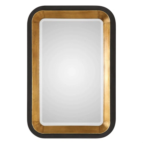 Uttermost 09301 Niva Metallic Gold Black Wall Mirror Bold Modern Beveled 42in - Picture 1 of 9