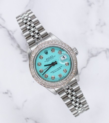 Ladies Rolex Datejust Steel & White Gold - Tiffany BLUE Diamond Dial & Bezel B+P - Picture 5 of 12