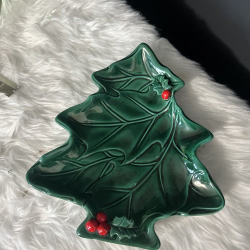 LEFTON Holly Berry Tray Medium 8” Christmas Tree Cookie Plate Platter Vintage - Picture 2 of 3