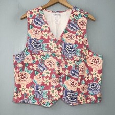 80s Cherokee Size Large Pastel Floral Print Denim Vest Romantic Cottagecore