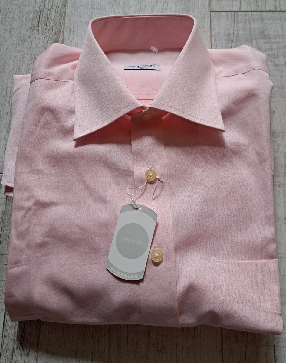 BALMAIN PARIS Long Sleeved Shirt PALE PINK 16 Collar NEW Tags