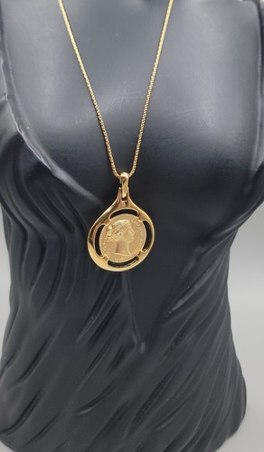 Monet Rare Necklace & Clip-On Personification Luck Coin Medal Earrings Estate - Picture 13 of 22