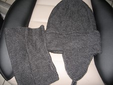 Hessnatur Alpaka wolle 2 teil. Set mütze und stulpen dunkelgrau  neu