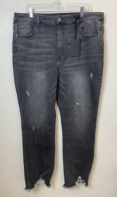 NWT Risen Mid Rise Straight Leg Jeans Gray Black Distressed Size 2XL