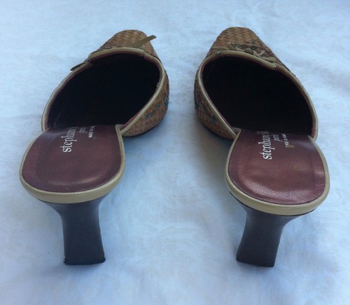 Embroidered STEPHANE KELIAN Paris * Woven Leather SHOES Mules 9 Slides Heels EXC - Picture 8 of 12